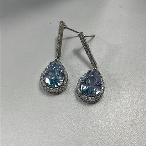 Silver and Blue Teardrop Earrings with Sparkling Halo